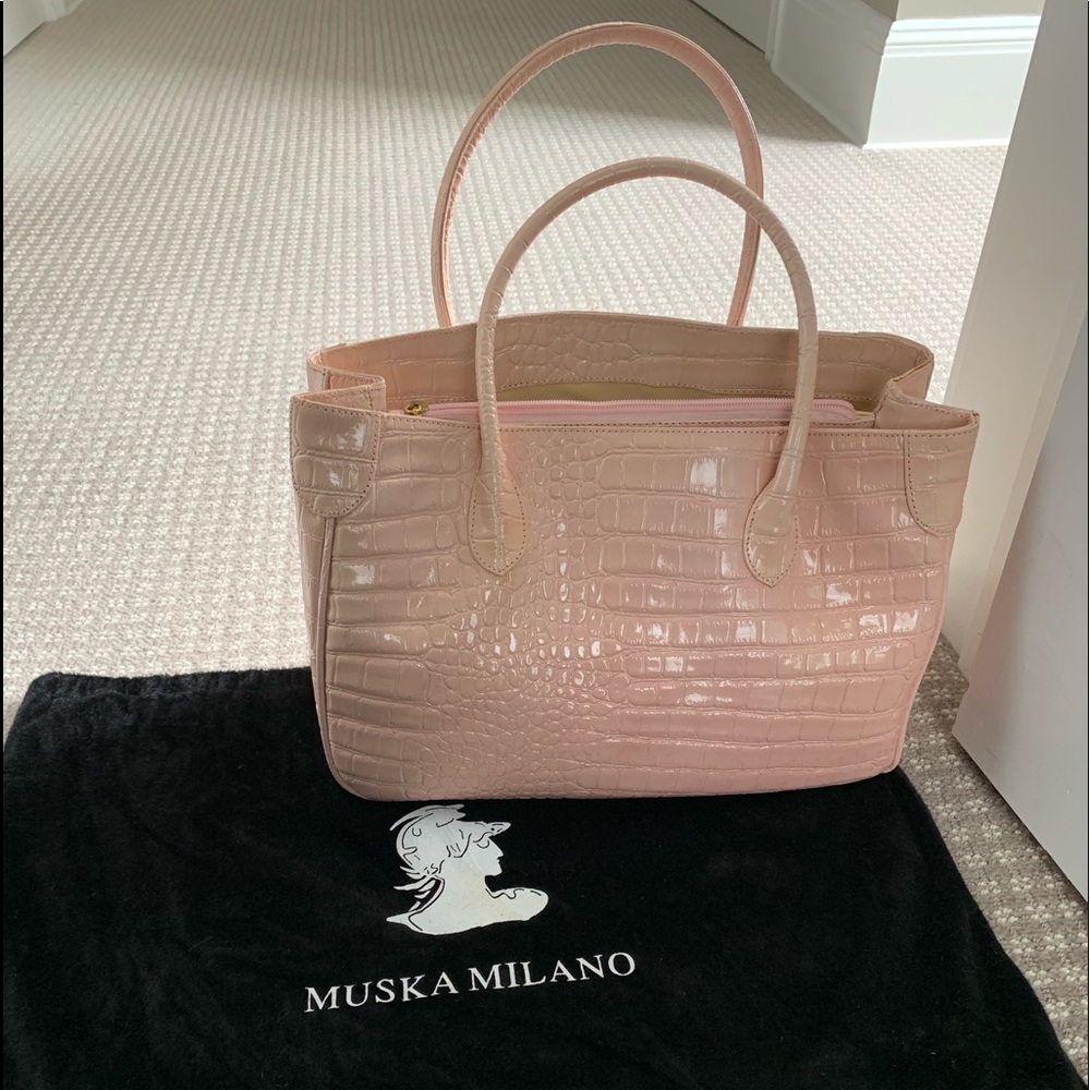 Pink Muska Milano Handbag Alligator Embossed Purse